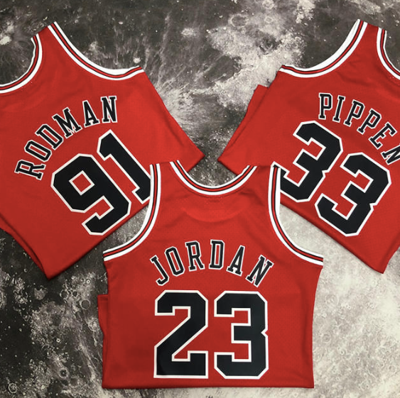 Kit NBA Bulls Jordan 23 Pippen 33 Rodman 91 - Vermelha