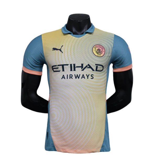 Camisa Manchester City Third 2024/25 Jogador Puma Masculino com Patch - Creme, Azul e Rosa