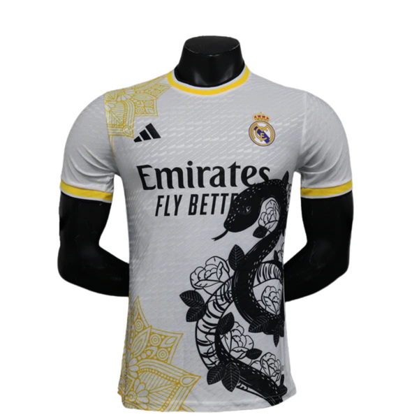 Camisa Real Madrid Edição Especial 2024/25 Jogador Adidas Masculino com Patch - Branca, Dourada e Preta