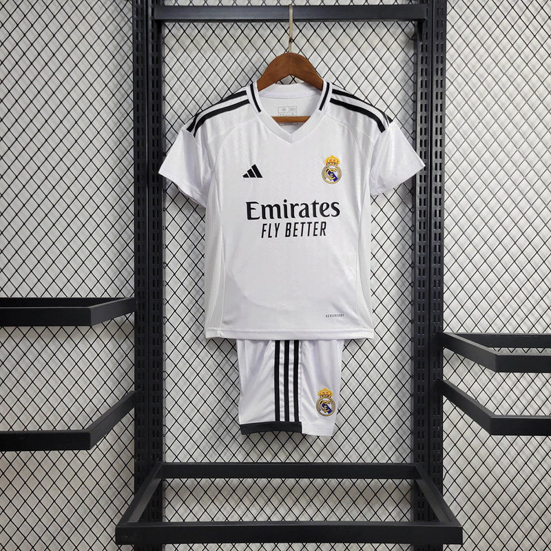 Conjunto Infantil Real Madrid 24/25 Home Adidas - Branco