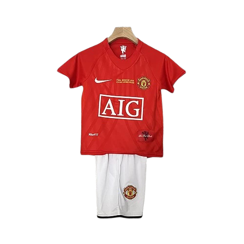 Conjunto Infantil Retrô Mancheter United 2007/08 Home Adidas - Vermelho e Branco